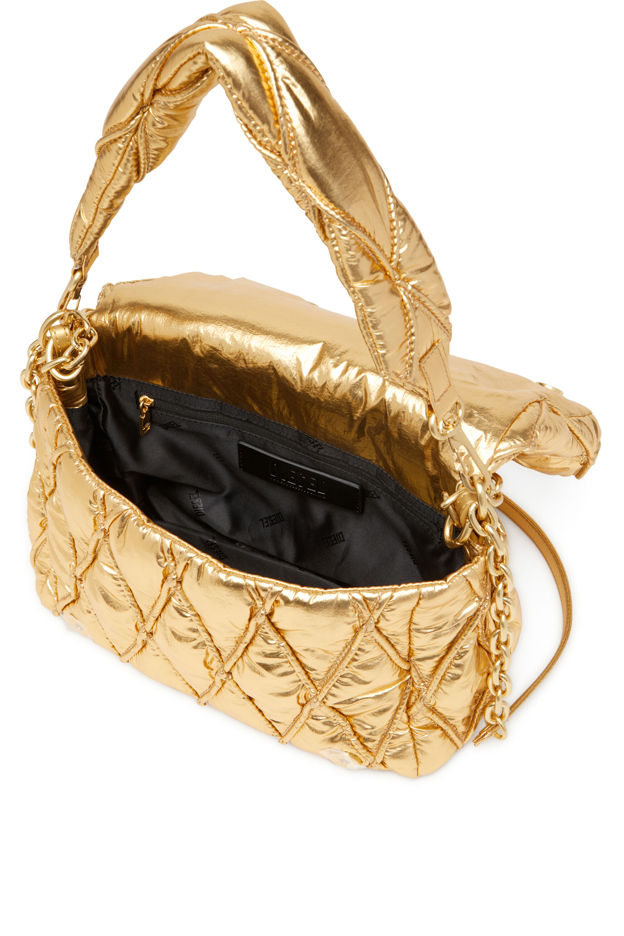 Diesel - CHARM-D SHOULDER M, Woman's Charm-D M-Shoulder bag in quilted metallic nylon in Gold - 5