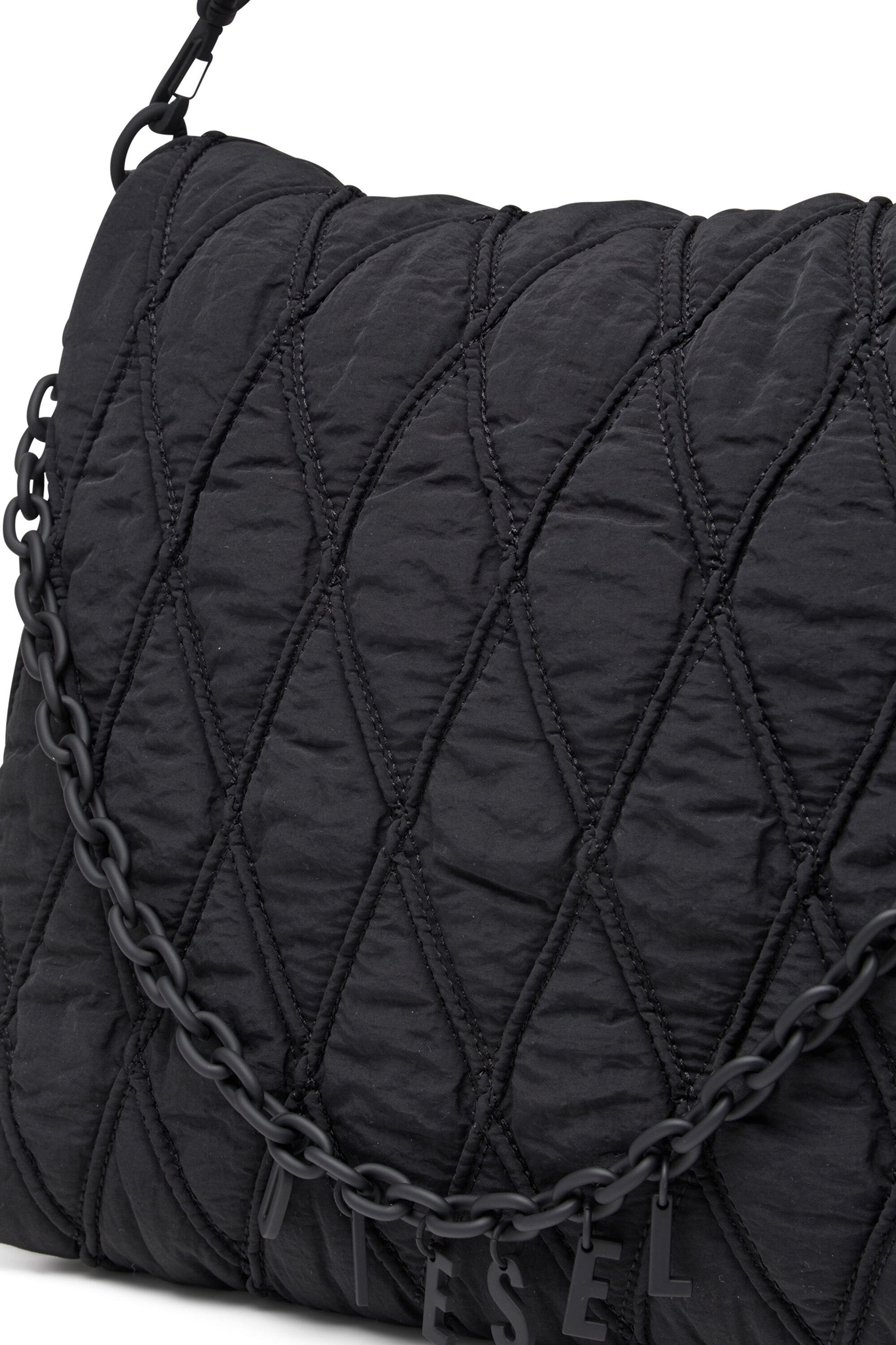 Diesel - CHARM-D SHOULDER L, Woman's Charm-D L-Shoulder bag in quilted washed nylon in Black - 2