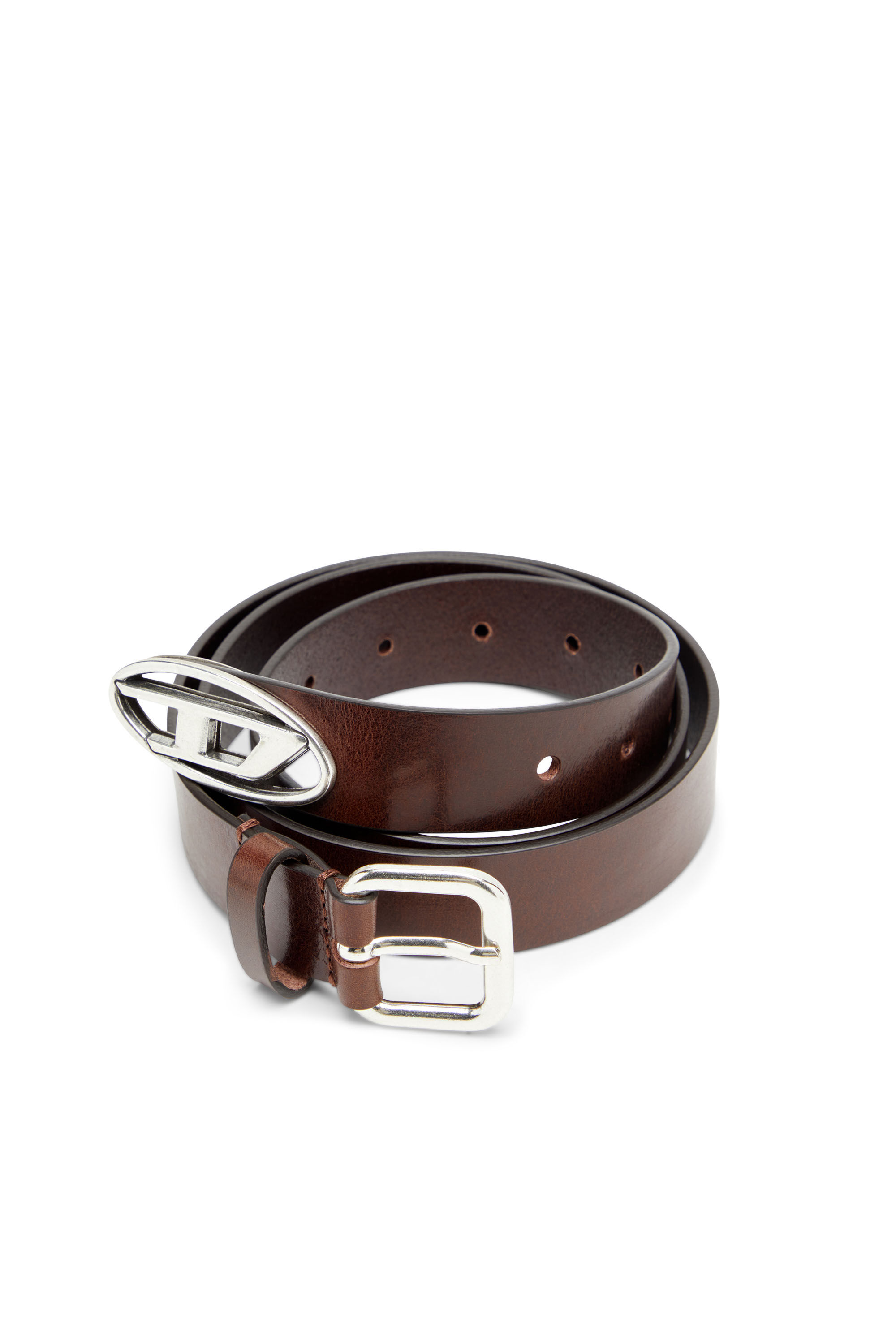 Diesel - B-INLAY, Unisex's 2.9cm leather belt with oval d logo in Brown - 3