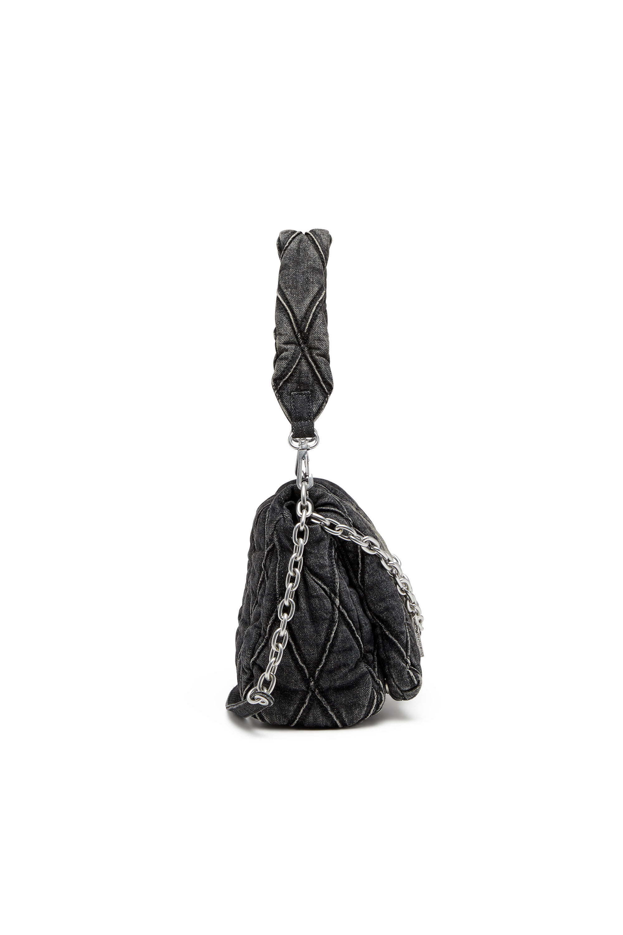 Diesel - CHARM-D SHOULDER M, Woman's Charm-D M-Shoulder bag in quilted denim in Black - 4