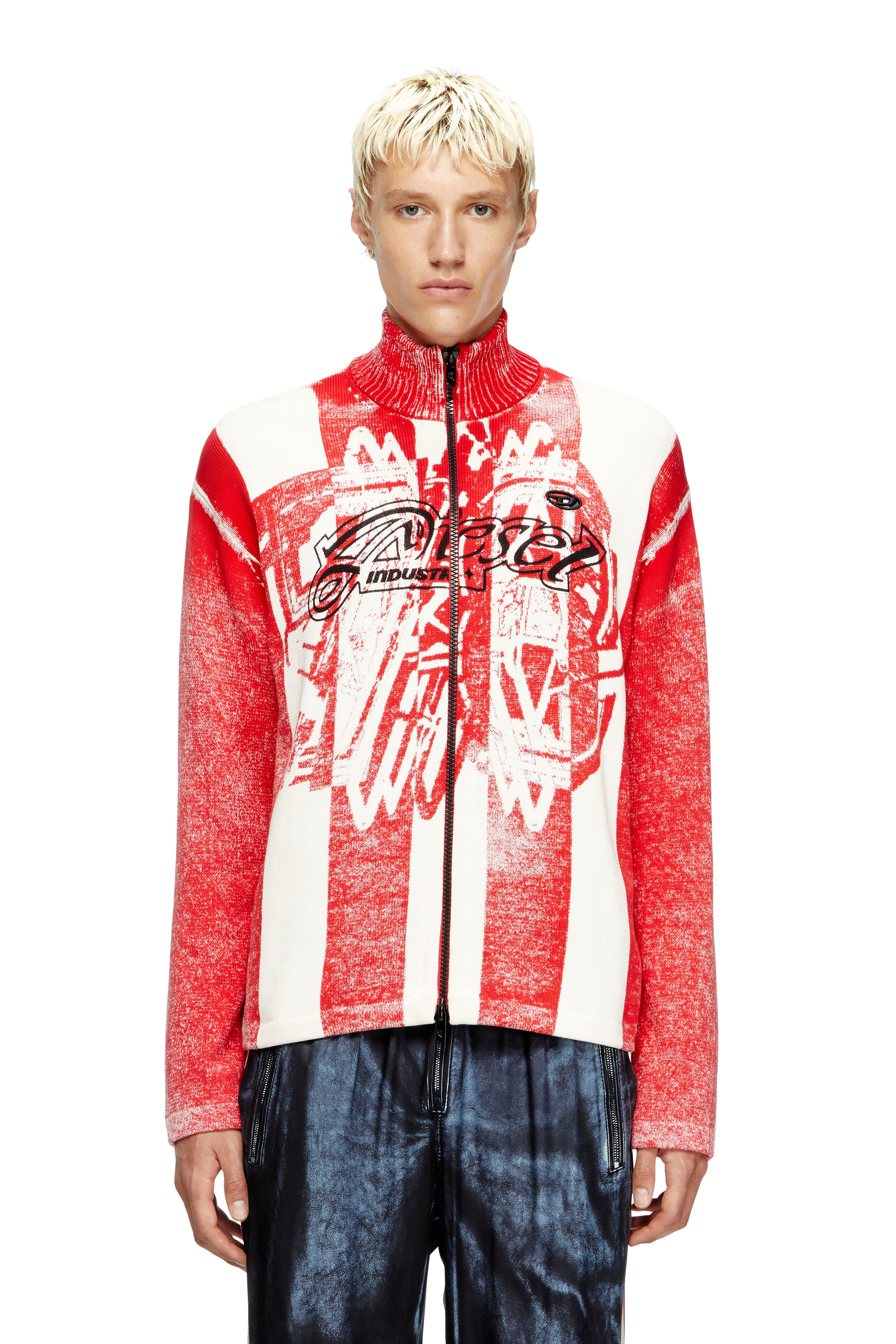 Diesel - K-OLIBA-JKT, Man's Inside-print striped zipped cardigan in null - 1