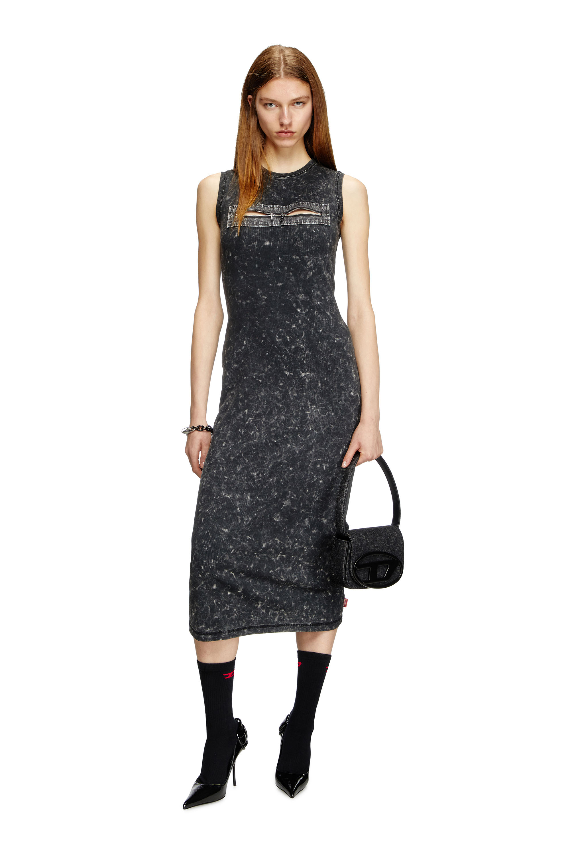 Diesel - D-PRA, Woman's Sleeveless dress with zip detail in Black - 1