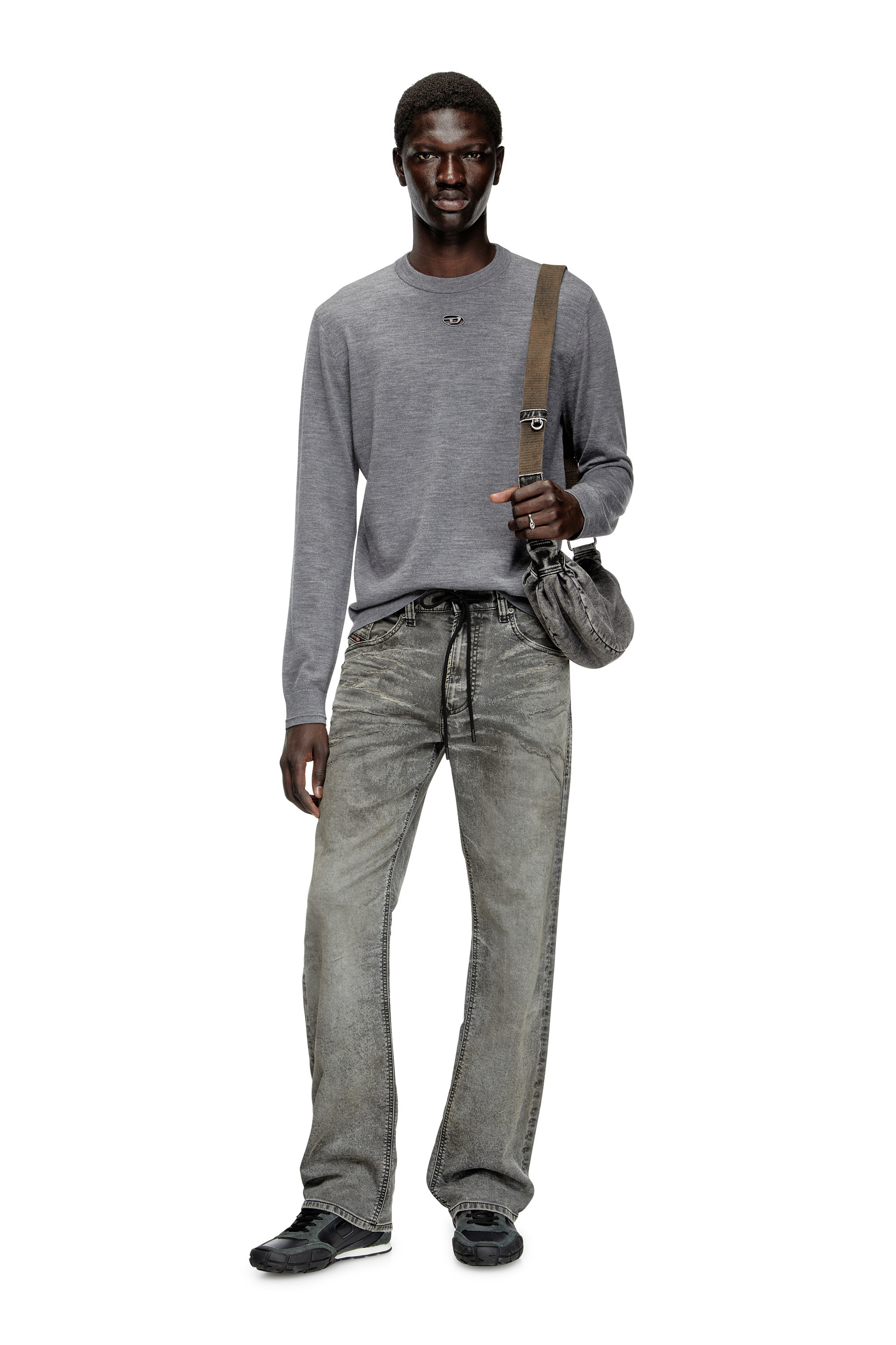 Diesel - K-VALIAM, Man's Wool jumper with cut-out logo in Grey - 2