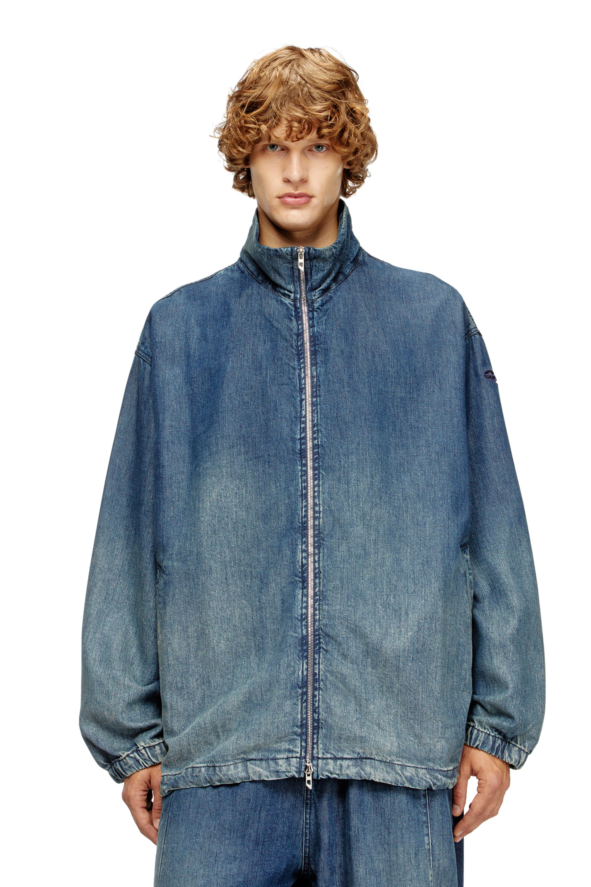Diesel - D-KRAP-S6, Man's Zipped jacket in fluid denim in Medium blue - 1