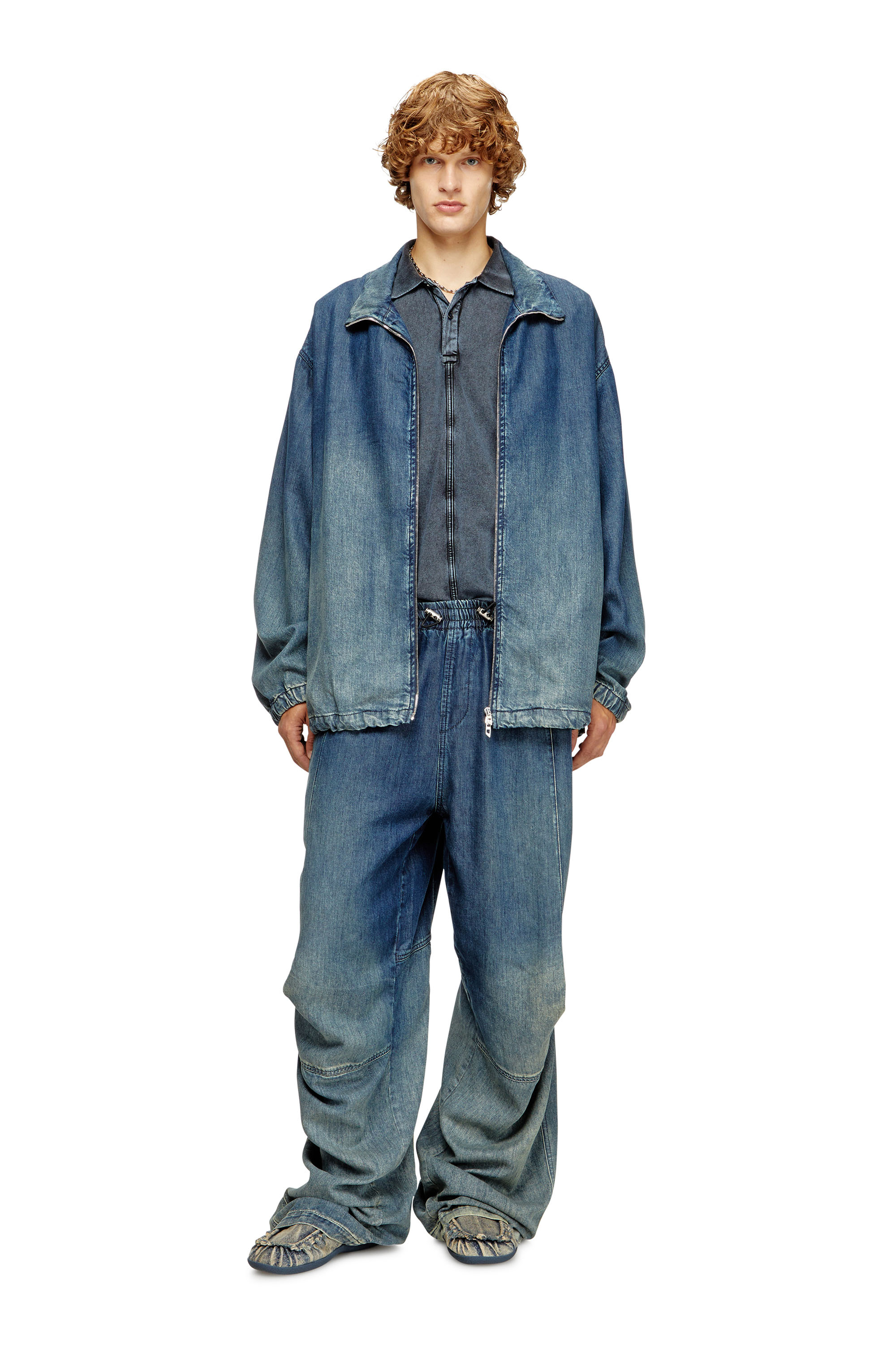 Diesel - D-KRAP-S6, Man's Zipped jacket in fluid denim in Medium blue - 2