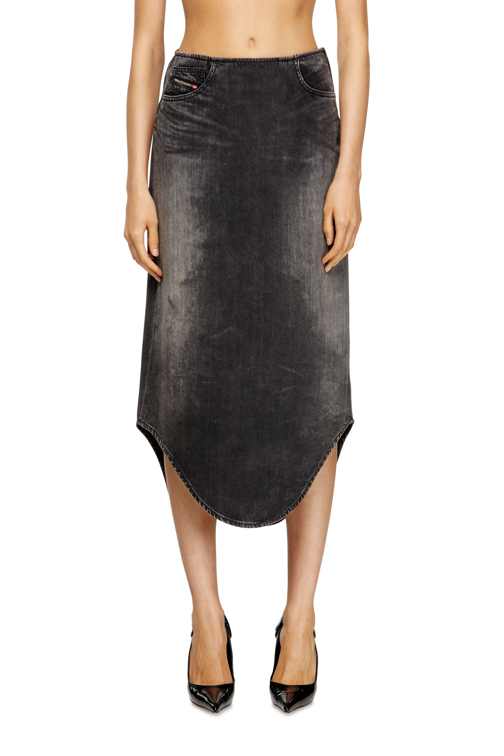Diesel - DE-PLUMY-S, Woman's Denim midi skirt with shadow effect in Black - 2