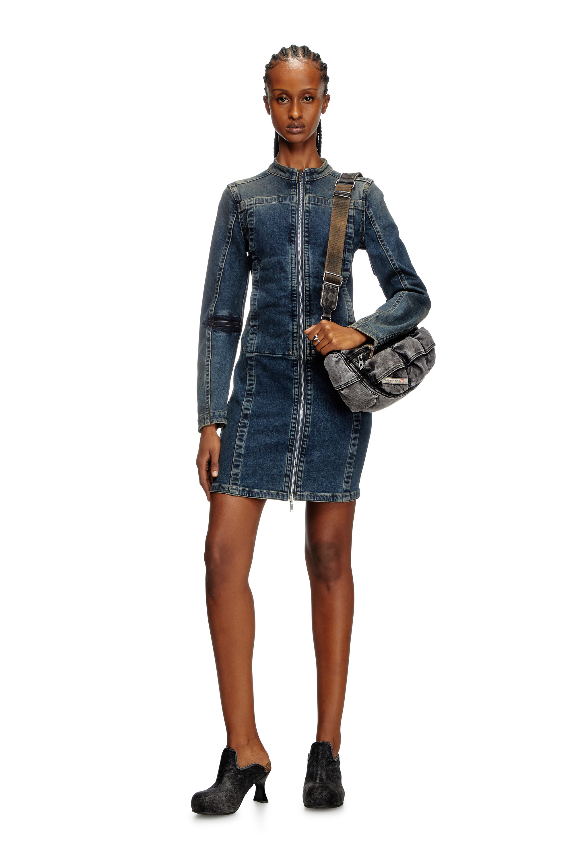 Diesel - DE-ROMI-RE, Woman's Short dress in Rehab denim in Dark Blue - 1