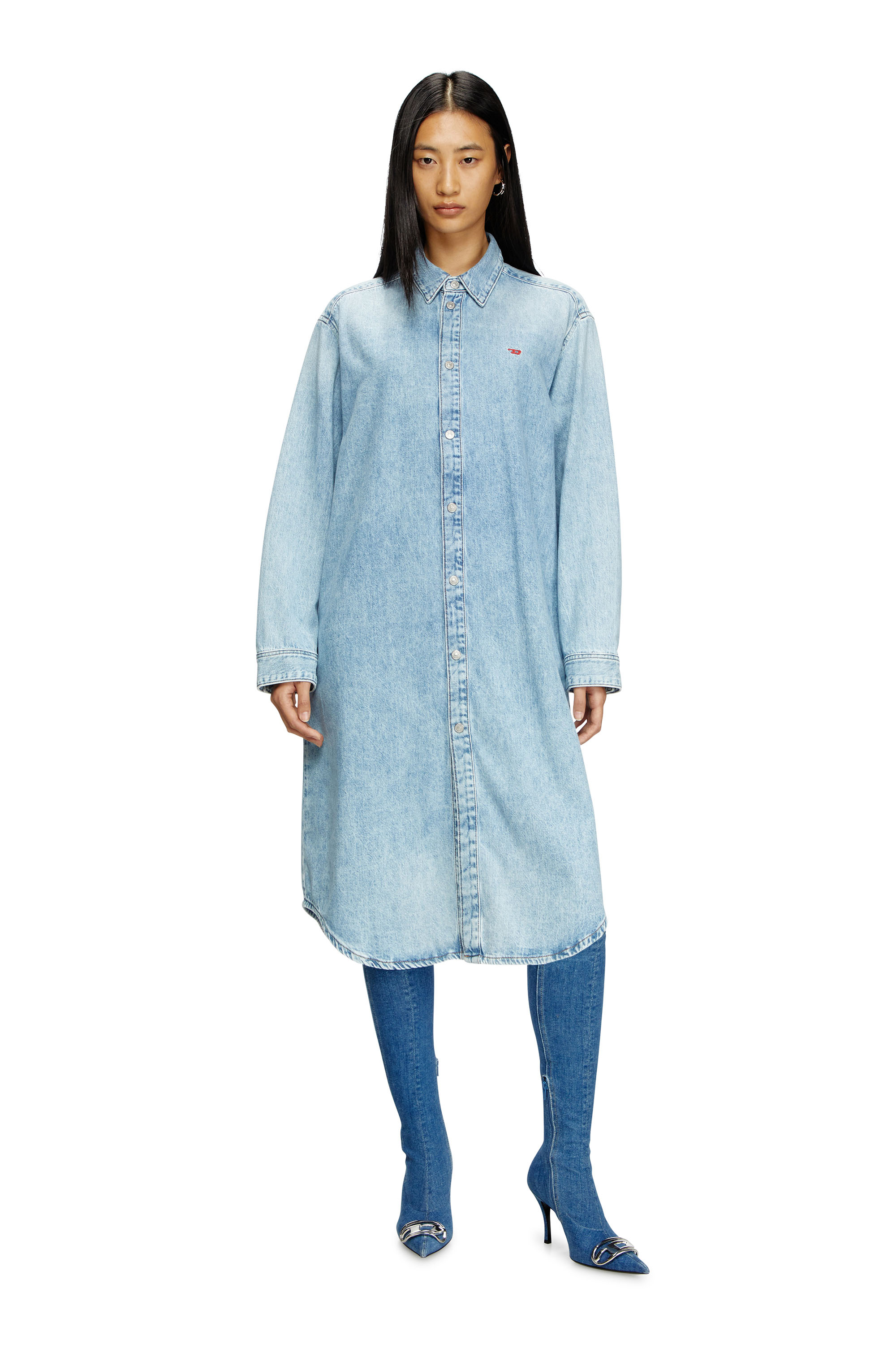 Diesel - DE-DALIS, Woman's Shirt dress in denim in Light Blue - 2