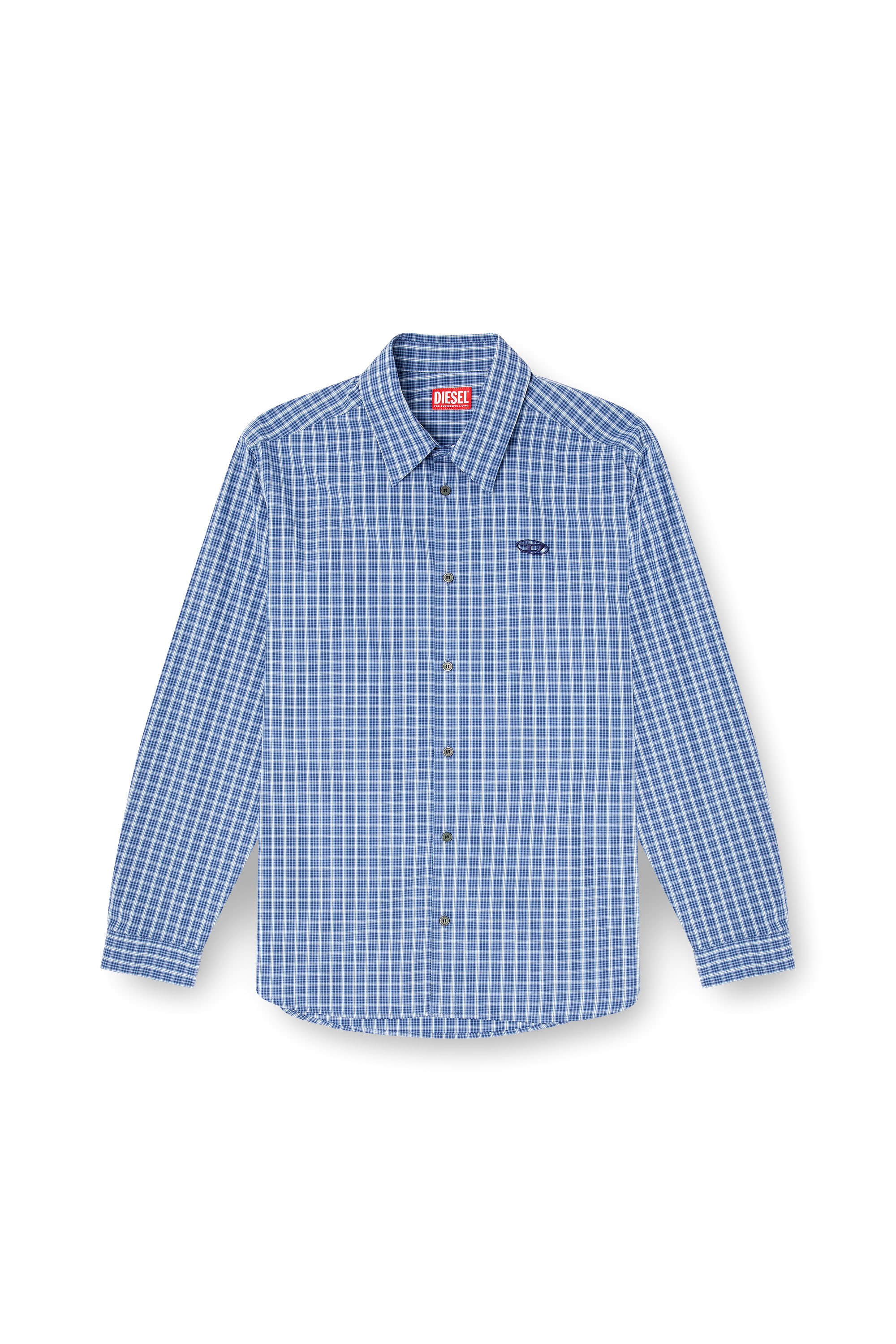 Diesel - S-SIMPLY-DLBV, Man's Checked shirt with Oval D embroidery in Blue/White - 3