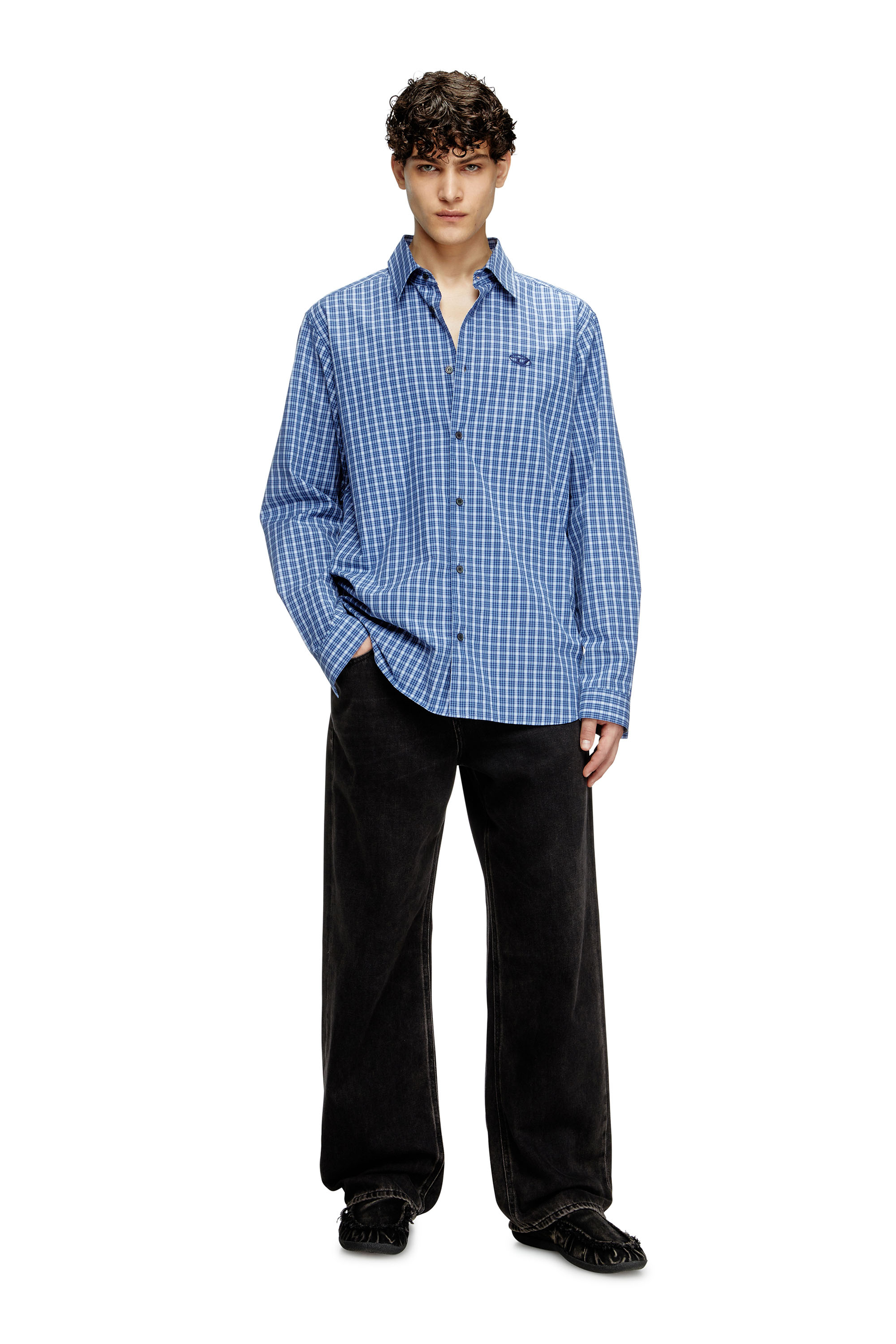Diesel - S-SIMPLY-DLBV, Man's Checked shirt with Oval D embroidery in Blue/White - 2