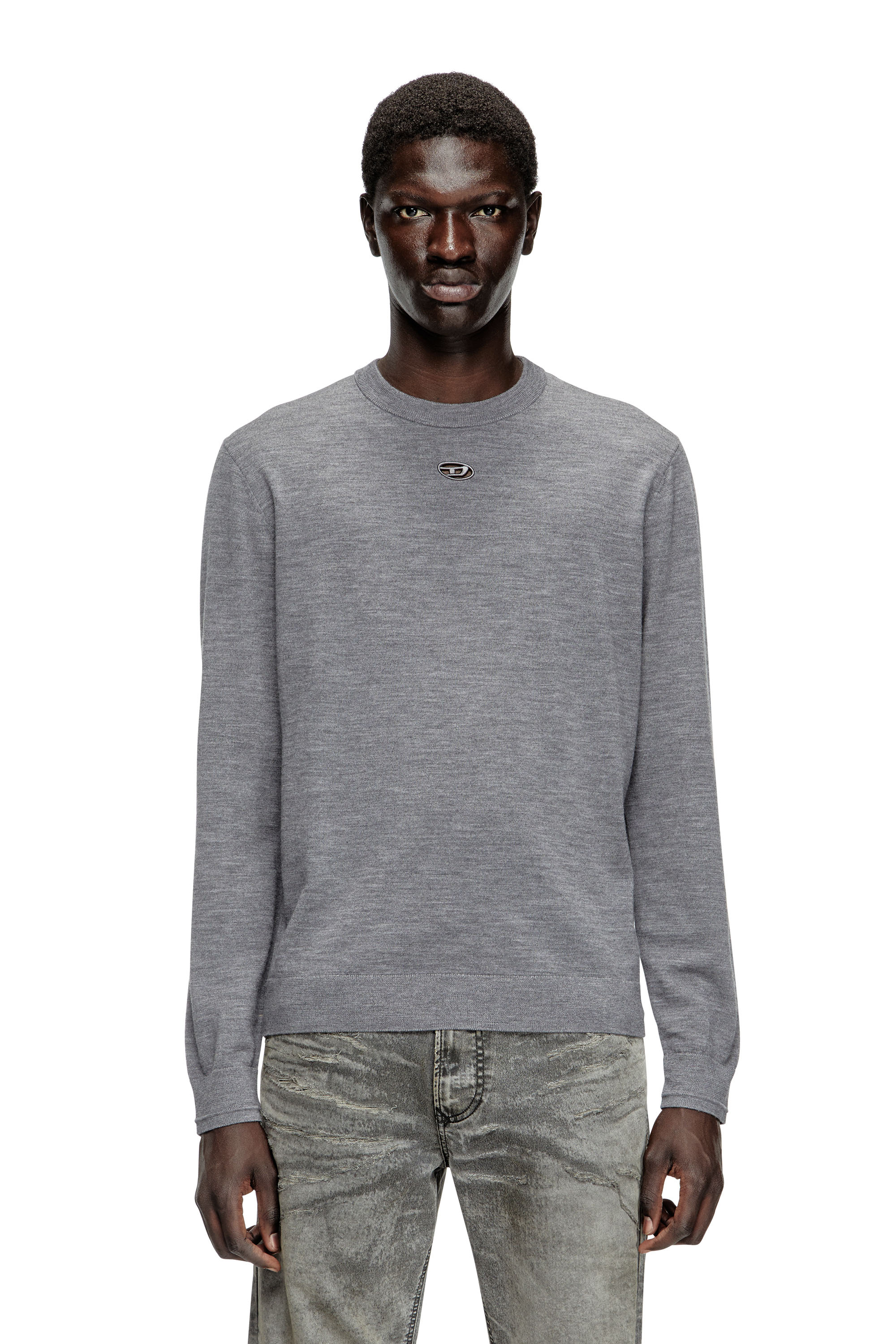 Diesel - K-VALIAM, Man's Wool jumper with cut-out logo in Grey - 1