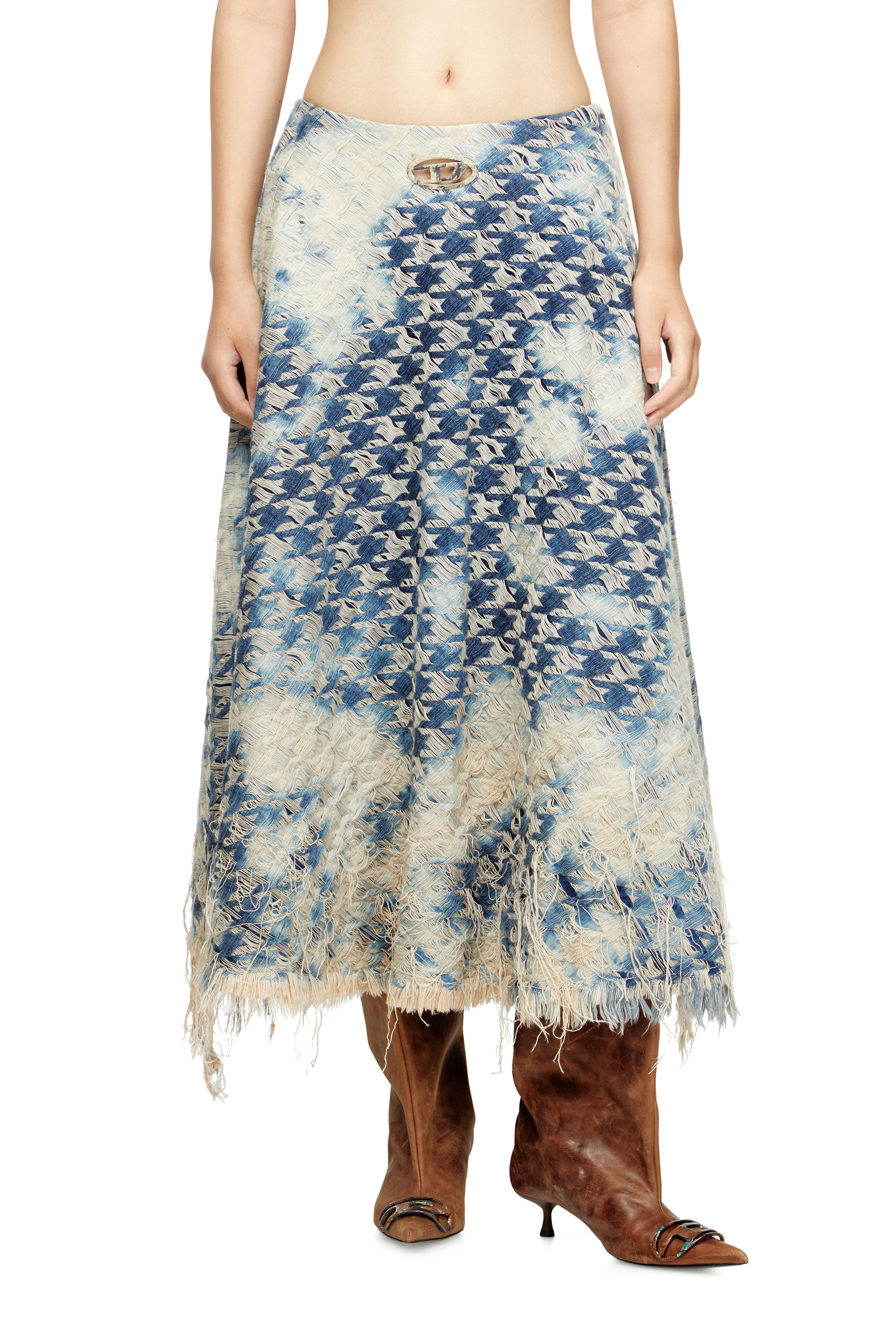 Diesel - DE-ANNET-FSH1, Woman's Midi skirt in houndstooth-weave denim in Medium blue - 2